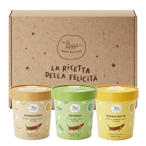 Routine box: Biscotti naturali per Cani SET 3 Confezioni (Buongiorno al Capuccino, Refresh, Buona notte alla Camomilla) | Snack Cane gustoso e sano, adatto a tutte le taglie | 300 gr | Hygge Dog