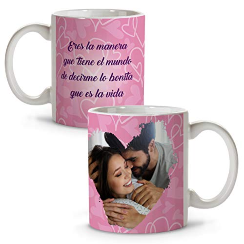 LolaPix Tazas Amor Personalizadas con Foto. Regalos San Valentin Personalizados. Tazas Personalizadas Interior Color. Taza San Valentin de Cerámica. Bonita Vida