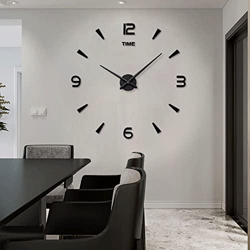 Siemoo Large Diy Wall Clock Kit, 3D Frameless Wall Clock With Mirror Number Stickers For Home Living Room Bedroom Office Decoration-Black #TOP6