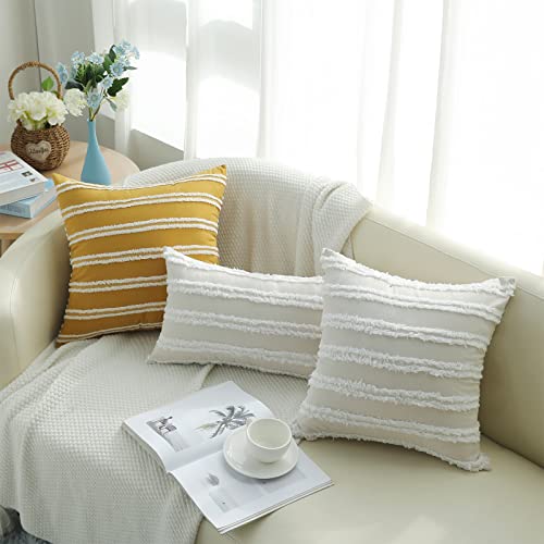 Pallene Boho Decorative Throw Pillow Covers, Neutral Striped Pillow Covers 18X18 Set Of 2, Beige Cotton Linen Pillow Covers For Couch Sofa Living Room. #TOP3