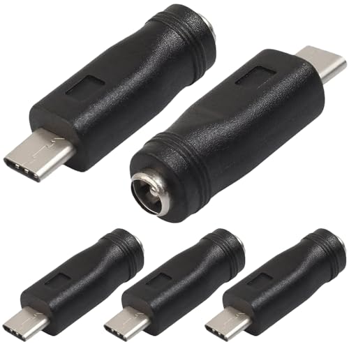 Xiatiaosann USB CからDC電源アダプタ、USB Type-Cオス-DC 5.5x2.1mmメスコネクタ充電バレルジャック電源アダプタ、タイプC USB充電デバイス用(5パック)