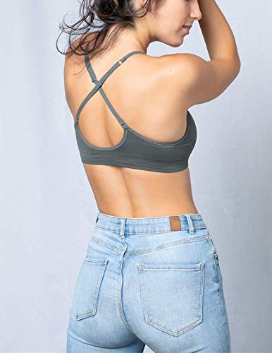 Image of Blue 55 Women's Bralette Wireless Padded Bra Top Sexy Everyday Basic Deep V-Neck