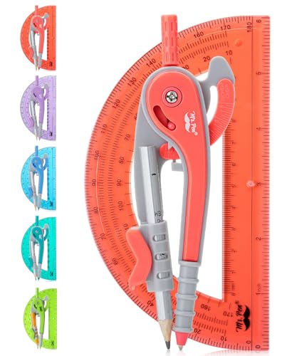 Mr-Pen-Compass-and-Protractor-Set-Red-Compass-Geometry-Tool-Protractor-and-Compass-Set-Compass-Drawing-Tool-Drawing-Compass-Protractor-Set-Geometry-Compass-Math-Compass-for-Geometry