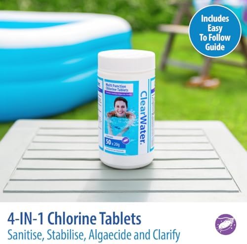 Clearwater 1 kg Multifunction Chlorine Tablets, 4-in-1 Dispenser Tablets (Sanitiser, Stabiliser, Algaecide and Clarifier) for Pools and Hot Tubs, 50 x 20 g, White - View 6