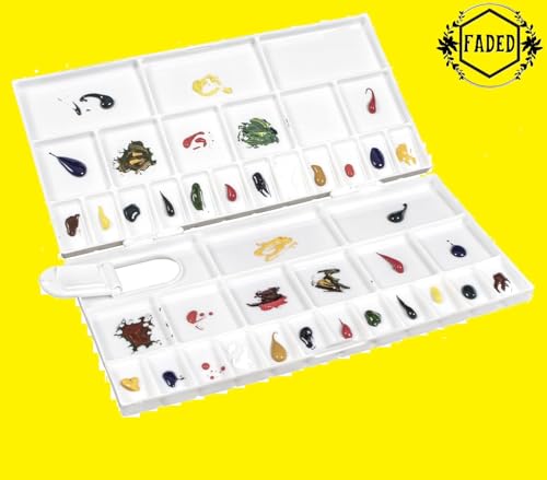 Image of Faded Folding Plastic Paint Palette - Compact Mixing Tray for Watercolor, Gouache, Acrylic & Oil Paint - Ideal for Professional Artists, Students & DIY Painting Projects (Medium)