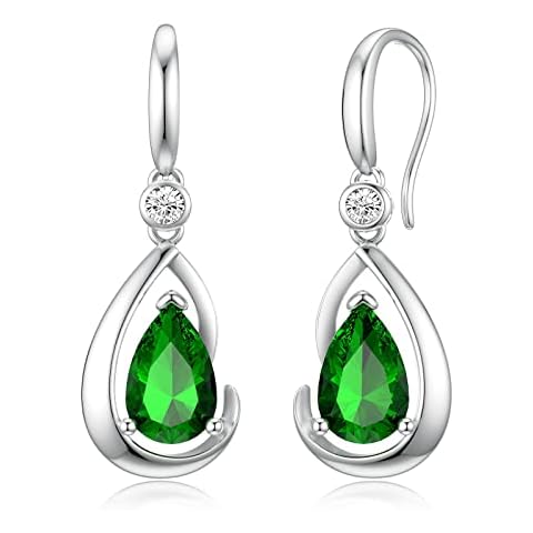Women Green Emerald Zirconia Teardrop Earrings S925 Silver Hypoallergenic Dangle Earrings Cover