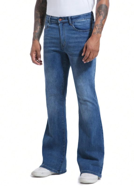 Image of Ben Martin Men's Bootcut Bell Bottom Jeans || Flared Denim Jean for Men || Stretchable Mid Rise Cotton Pants || Retro Style Casual Wear Bootcut' Denim' Jeans;