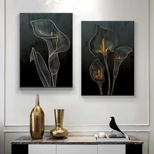 Affiches de lotus dorées impression sur toile de fleurs images pour salon de 70x100 cm