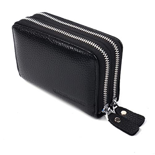 Preisvergleich Produktbild GADIEMKENSD Kreditkartentasche Leder Kleines Portemonnaie Mit Kartenfach Tasche Klein Damen Elegant 10 Kartenfächer Kreditkarte Geldbörse Zipper Wallet Mit Reißverschluss 10 Karten Etui Schwarz
