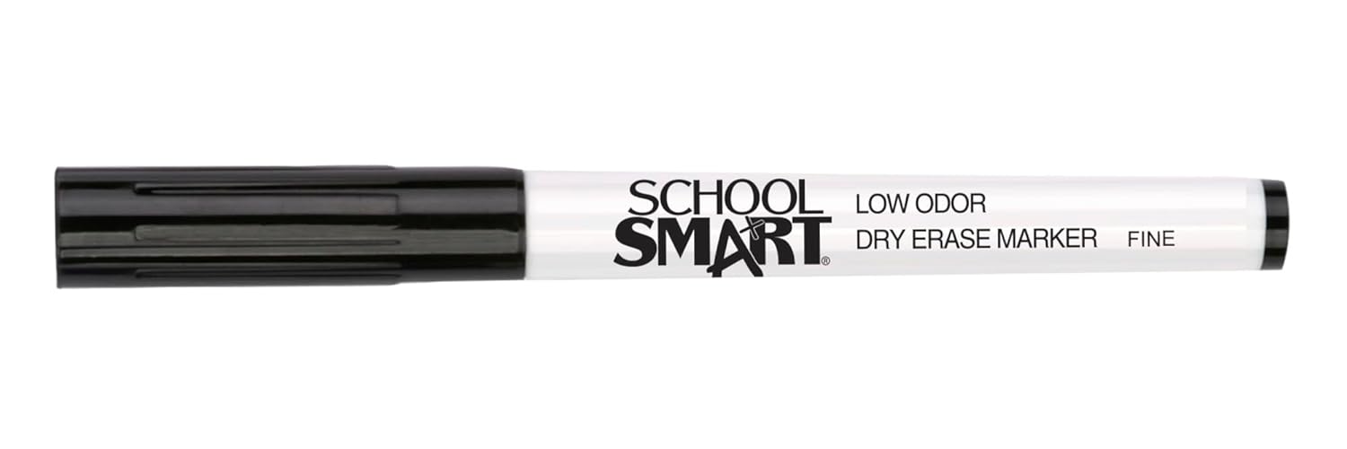 School Smart BY1076-48BLACK Dry Erase Pen Style Marker, Fine Tip, Black, Pack of 48