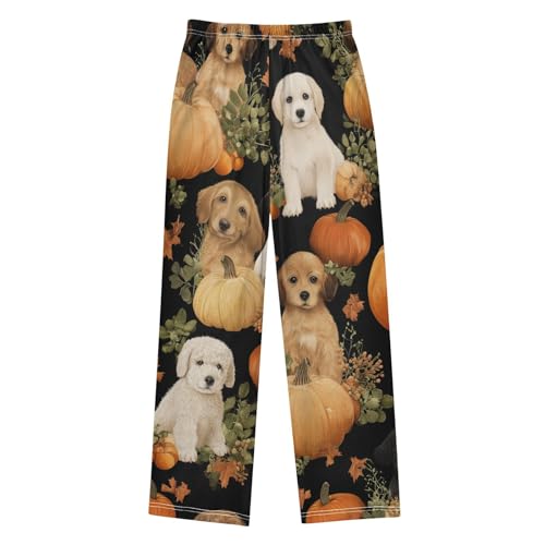 Terrier Dog Pumpkins Boys Long Pants Soft Trousers Elastic Waist Kids Lounge Bottoms with Pockets S-XL2