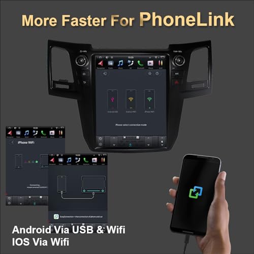 Yurefax Teslastyle Android 9.0 GPS Bilradio för Fortuner HILUX 2005-2014