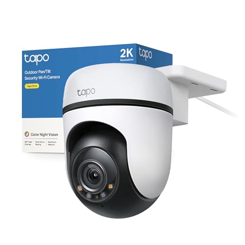 Tapo Telecamera Wi-Fi Esterno Visione Notturna a Colori, 2K 3MP Telecamera WiFi 360° IP65, Videocamera Sorveglianza Esterno, Rilevamenti Smart AI, Tracciamento Intelligente, Alexa, 2.4GHz, C51A