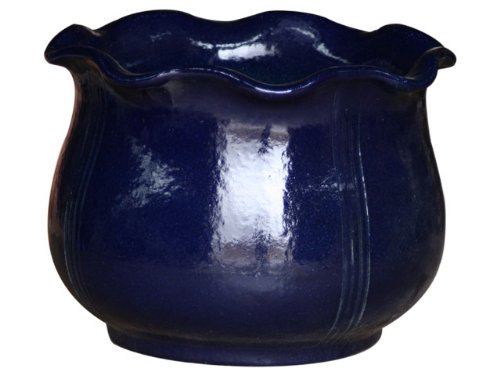 Pot de fleurs résistant au gel en céramique bleu 41x32cm