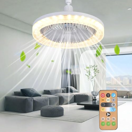 Ventilator lampe,Deckenventilator mit LED Licht E27,50W LED Deckenleuchte mit Ventilator,Lampe Mit Ventilator,eckenventilator Mit Fernbedienung,Leiser Deckenventilator für Schlafzimmer ﻿