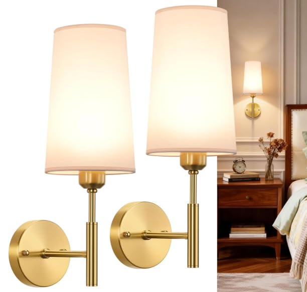 Image of Battery Operated Wall Sconce Set of Two, Gold Wall Sconce, Wall Lamp /Light for Bedroom,Living Room
