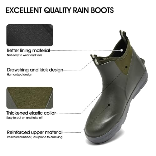 GemChve Gummistiefel Herren,Gartenschuhe herren Kurze,Chelsea Boots Damen,Arbeitsschuhe Gummistiefel Halbhoch,Deckstiefel Wasserdicht Rutschfest Geeignet Regentag Reisen Angeln Green46EU