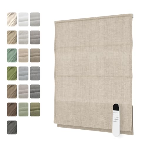 Motorized Roman Shades with Remote and Blackout Option