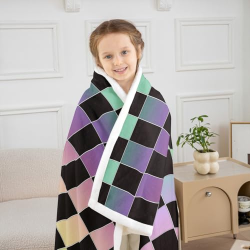 Image of Erosebridal Initial Letter B Fuzzy Plush Throw Pink and White Checkered Fleece Blanket Cute Monogram Plaid Sherpa Blanket for Kids Girls Women,Kawaii Gingham Grids Decor for Bed Couch Queen 90 inchx90 inch