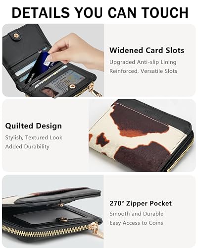 Image of Small Bifold Wallets Woman RFID Mini Wallet for Women Slim Card Holder with Zipper Coin Pocket & 2 ID Windows (Cow)