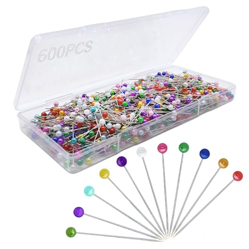 600PCS Sewing Pins Straight Pin for Fabric, Pearlized Ball Head Quilting Pins Long 1.5inch, Multicolor Corsage...