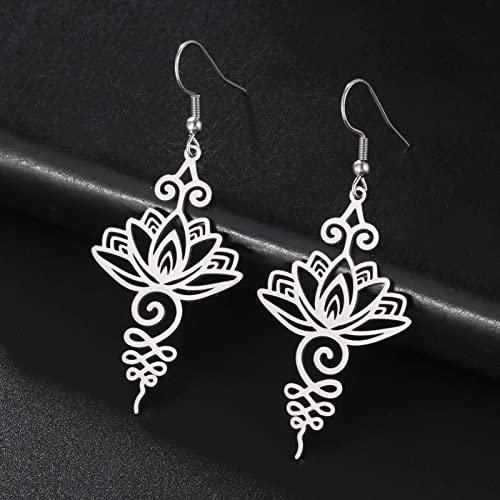 TEAMER Stainless Steel Lotus Flower Dangle Earrings Bohemian Drop Earring Unique Geometric Jewelry for Women4