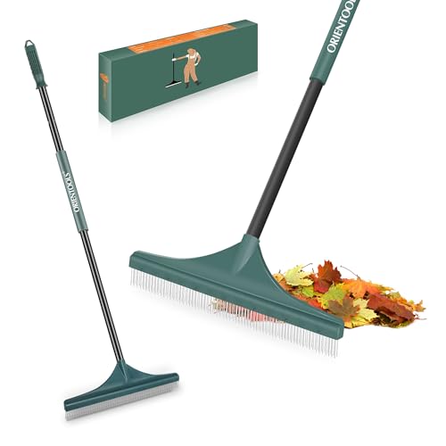 ORIENTOOLS Foldable Artificial Turf Rake - 51" Turf Rake for Artificial Grass - Steel Handle Artificial Grass Rake - Carpet Rake for Cleaning Leaves from Lawns and Pet Hair from Carpets