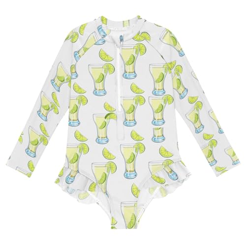 Lemon Juice Drink Girls Long Sleeve Rashguard Swimsuit UV Protection One-Piece Swimwear Bathing Suit B0404699