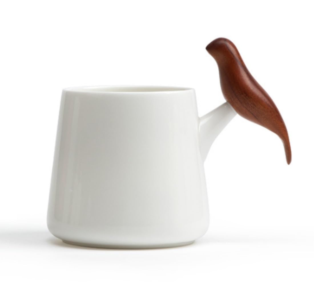 Kubek do Kawy Filiżanki do Kawy Kubki Nowość Biały Ceramiczny Kubek Kawy Z Drewnianym Uchwytem W Kształcie Ptaka Ceramiczny Kubek Herbaty Para Szklanki Kubki do Kawy Kubek do Herbaty (Color : A, Siz