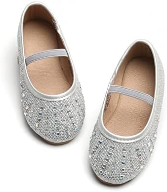 ESTINE Toddler Little Girls Dress Ballet Shoes-Baby Kids Princess Wedding Strap Mary Jane Flats(H22-Silver,9M)