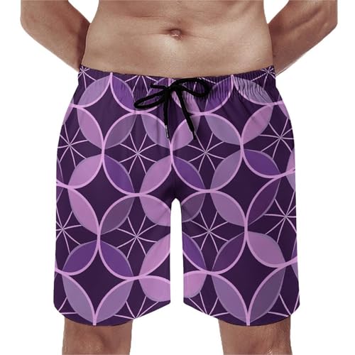 Men's Swim Trunks Quick Dry Board Shorts with Pockets Beach Shorts Purple Geometric Pattern Bathing Suits for Men