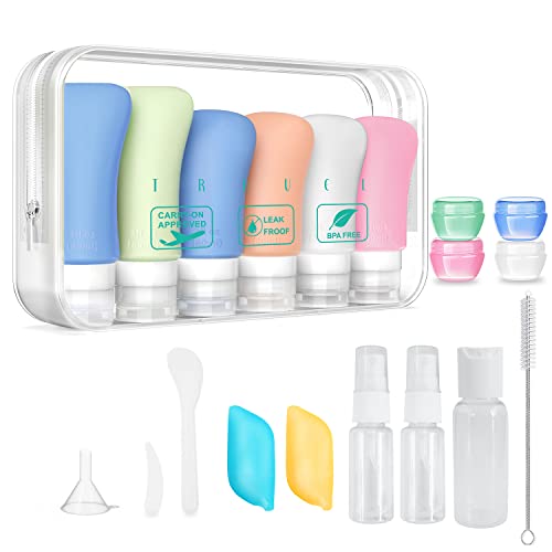 21 Pack Travel Bottles, 3 oz 2oz TSA Carry On Leak Proof Travel Accessories, Refillable Silicone Travel Size Toiletries Containers Tubes for Liquids, Shampoo and conditioner (21Pieces)