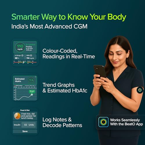 Image of BeatO CGM Glucose Monitor for diabetes | Bluetooth Connected CGM Sugar Test Machine for home | 15-Day Glucose Tracking | No-Scan, One-Push Application(Pack of 1)