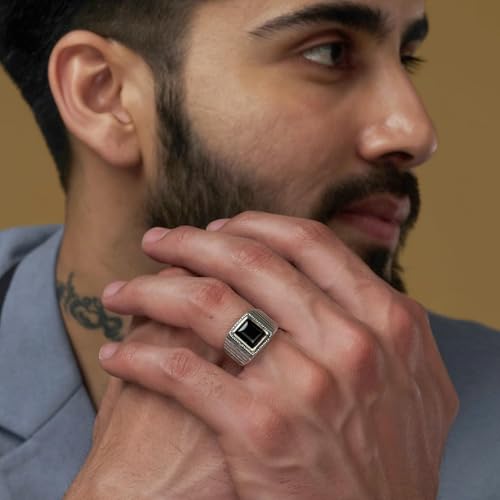 LeCalla 925 Sterling Silver Antique Men's Rings | Cushion Shape Tiger Eye & Black Onyx Gemstone Band Ring | Handmade Silver Rings for Men, Gift for Him Dad Father(Size 8-10 No.)2