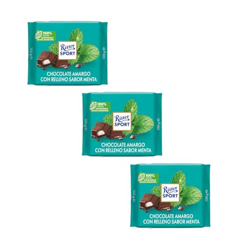 Ritter Sport - Chocolate Negro Relleno de Menta 40%, Tableta de Chocolate y Menta, Abre y Cierre Fácil, Apto para Veganos - 100g