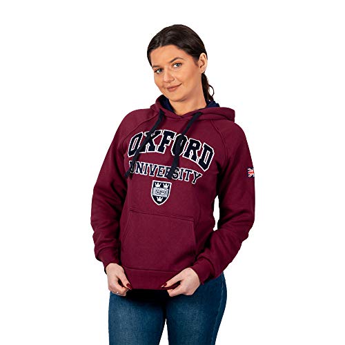 Genesis Oxford University - Sudadera con Capucha para Mujer, diseño de la Bandera británica Rojo Rojo (Maroon) S