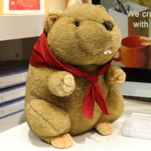 ぬいぐるみ マーモット ネズミ 鼠 マスコット かわいい 動物 アニマルズ ふわふわ やわらか クッション おもちゃ 癒し系 プレゼント 赤 置物 35cm バレンタインデー クリスマスプレゼント ギフト