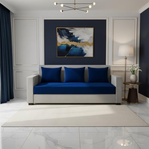 Image of FURNY Lexon 3 Seater Fabric Sofa Set (Dark Blue-Light Grey) Premium Velvet Finish | Durable & Comfortable | Ideal for Living Room