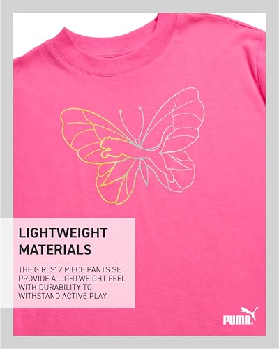 Image of PUMA Girls' Pants Set - 2 Piece Short Sleeve Crewneck Fashion Graphic Tee Shirt and French Terry Flare Pants for Girls (7-14)