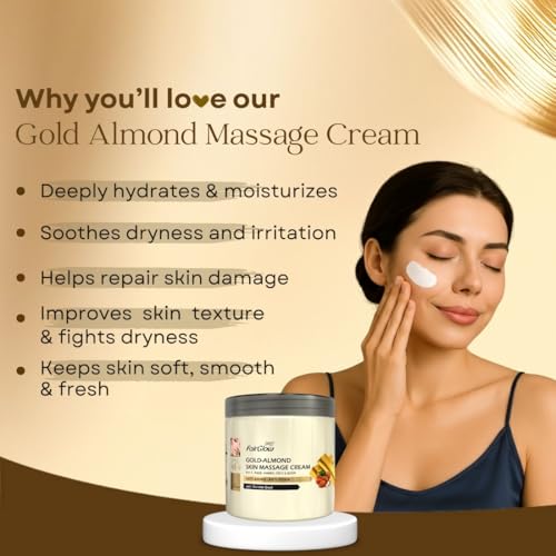 Image of Fair Glow Gold-Almond Skin Massage Cream 800g | 4 in 1, Anti-Ageing, Anti-Toxin | Face, Hands, Feet, Body & Facial | With Golden Dust | For Men & Women | Multipurpose | Ideal for Daily Use