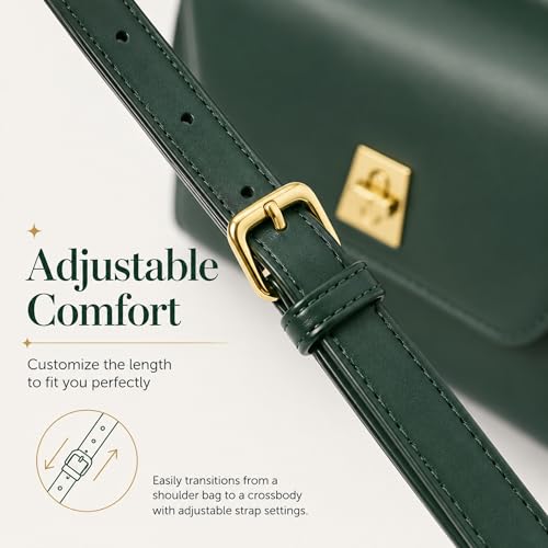 Image of Crossbody Bag for Women Shoulder Handbag PU Leather Satchel Purse with Top Handle Gold Turn Lock Adjustable Strap