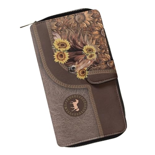 Image of COEQINE Ladies Wallets Pink Leopard Heart Black Printed Leather Phone Long Clutch Purses Check Coin Change Holder