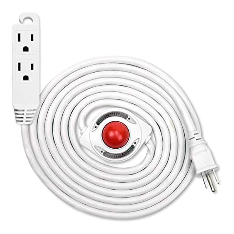 Uninex PS54 Lighted Foot Switch Extension Cord with Grounded 3-Outlet, 16/3 AWG Flexible Round Cable, UL Listed, White, 12-Foot Cover