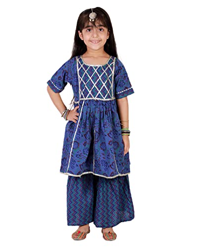 Baby Girls Cotton Sanganeri Printed Frock Style Kurti with Printed Sharara Dress2
