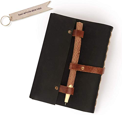 STORE INDYA Vintage Inspired Leather Journal Diary & Neem Wood Pen Pencil (7â€ x 5â€inches) 200 Pages Book (Light Brown)