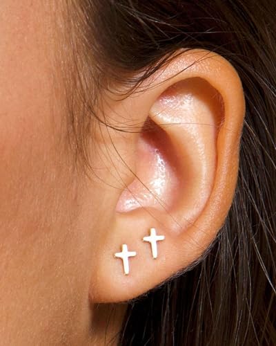 Gold Earrings for Women 14K Gold Cross Stud Earring Dainty Minimalist Simple Small Earrings Jewelry Gift for Her4