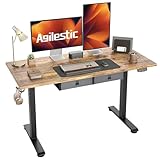 Agilestic Height Adjustable Desk with 2 Drawers, 55 x 24 Inches Electric Standing Desk, Stand up Computer Table with Memory Preset, for Work Office Home, Dark Brown