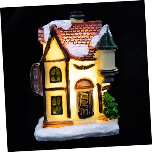 Ciieeo Holiday Landscape Decor Resin Christmas House with LED Lights for Festive Tabletop Xmas Adornment for Home Office Entryway and Decoration