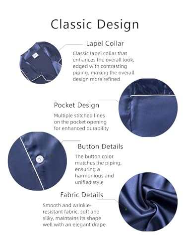 Mens Satin Pajamas Set Short Sleeve Button Down Sleepwear Silk Lounge Set Soft Two Piece PJs with Pockets 6