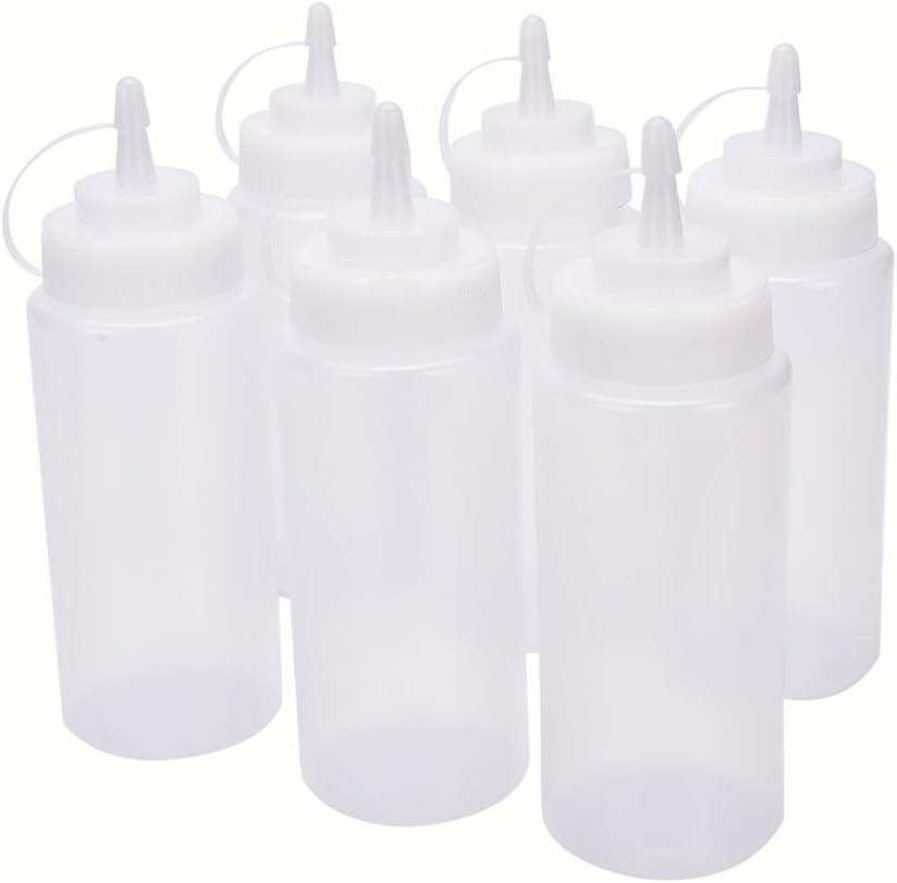 Littlepiano 6 Pcs/set Plastic Translucent White Squeeze Bottles with Tip Cap,16 Oz